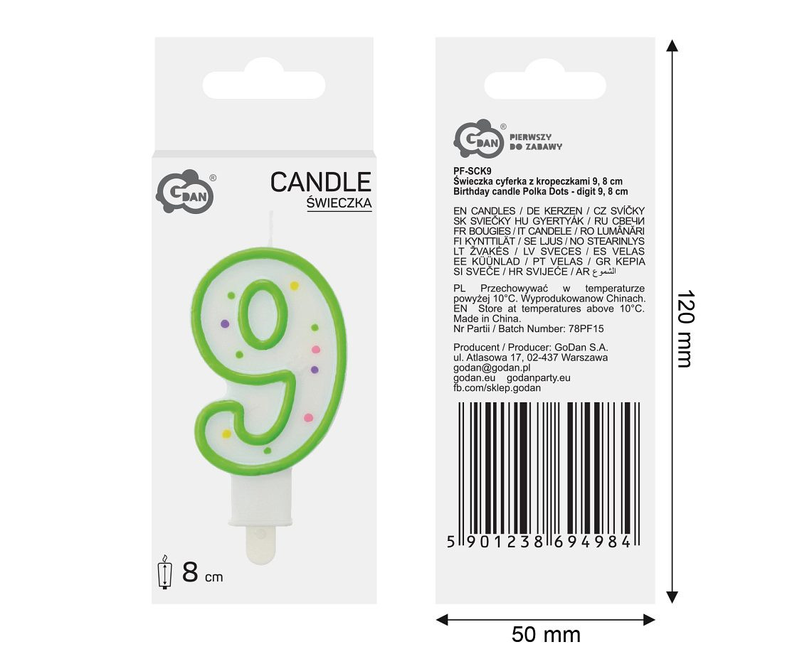 Candle number with dots 9, 8 cm